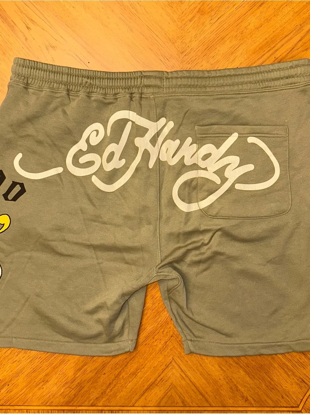 Ed Hardy Shorts Mens Size 2XL Green Fleece Sweat Tattoo Skull Love Kills Slowly